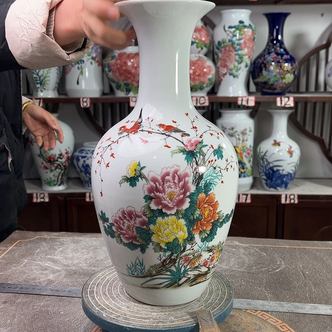 陶摆件景德镇陶瓷棒牡丹