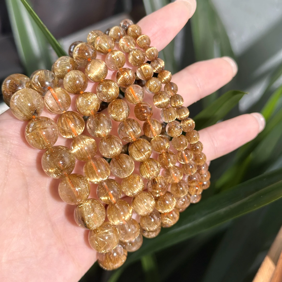 F198 天然高货【收藏级】金钣钛晶手串 多样性发其一