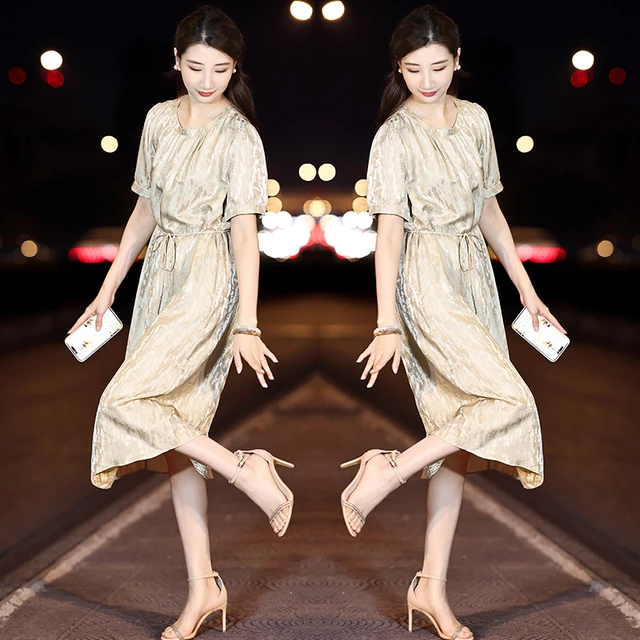 时尚提花真丝连衣裙女2025夏季新款优雅气质休闲中长款桑蚕丝裙子