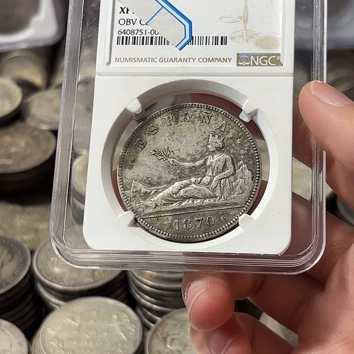 用***5银Ag900西班牙拿花双柱银币