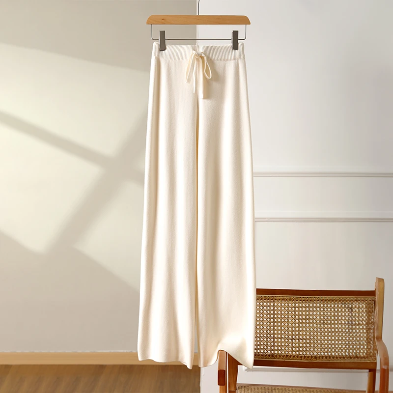 25新款针织高腰直筒阔腿裤显瘦百搭休闲外穿拖地长裤