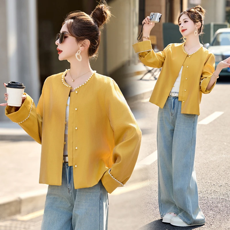 新中式国风外套女短款2025年春季新款时尚洋气钉珠百搭小个子上衣