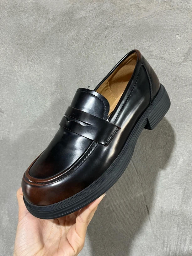 新款厚底乐福鞋女1217春季新款黑色英伦风一脚蹬小皮鞋24Q