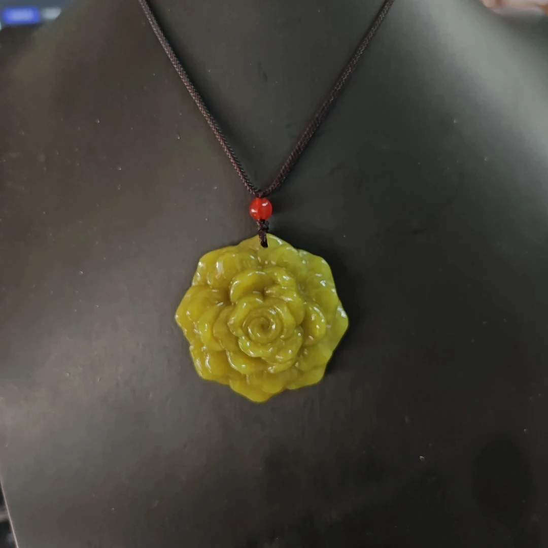 ［00103］天然岫玉玫瑰花精美挂件项链颈饰