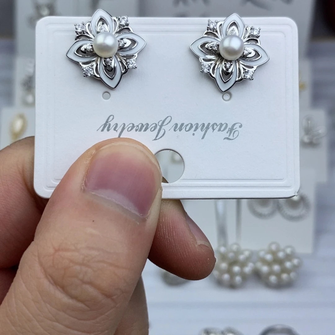 耳饰银S925镶嵌淡水珍珠