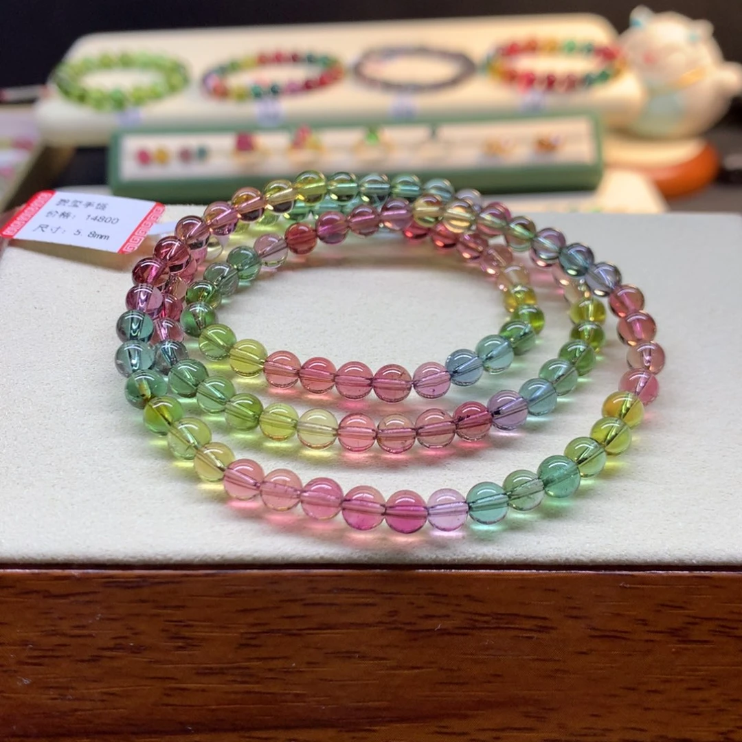 手串碧玺未镶嵌艳丽人鱼彩虹三圈