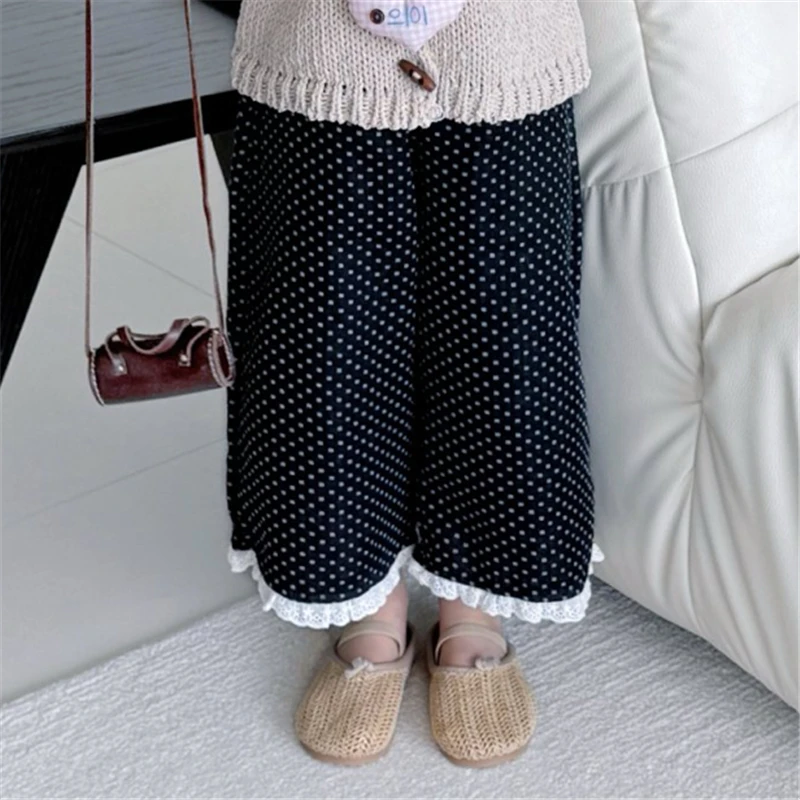 【黑巧】春款C2593K脚口花边直筒裤鱼子酱品牌儿童女童服装