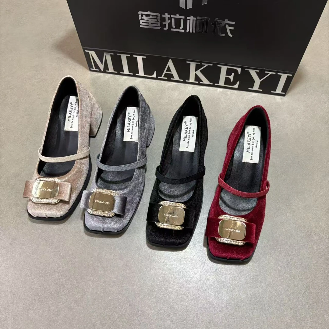 2026春季新款爆款百搭时尚舒适休闲方头金属扣装饰玛丽珍单鞋