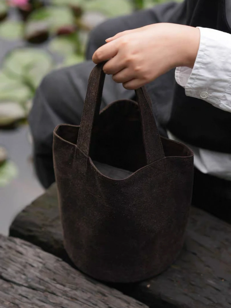 简易水桶包文艺气质简约手拎包原创复古手提袋女士包新中式女包