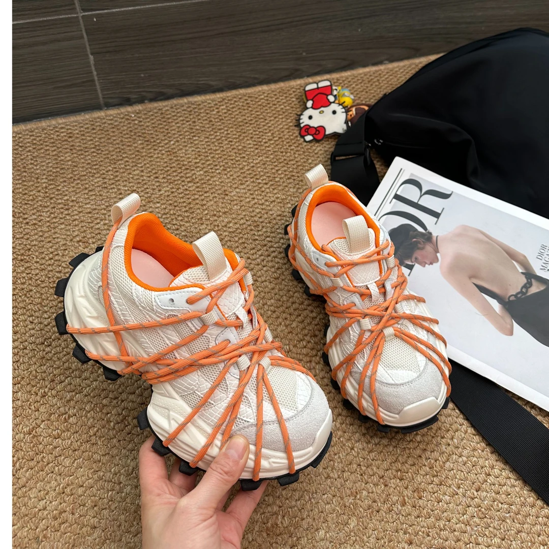 真皮户外登山老爹鞋女2025春季新款防滑百搭运动鞋厚底增高休闲鞋