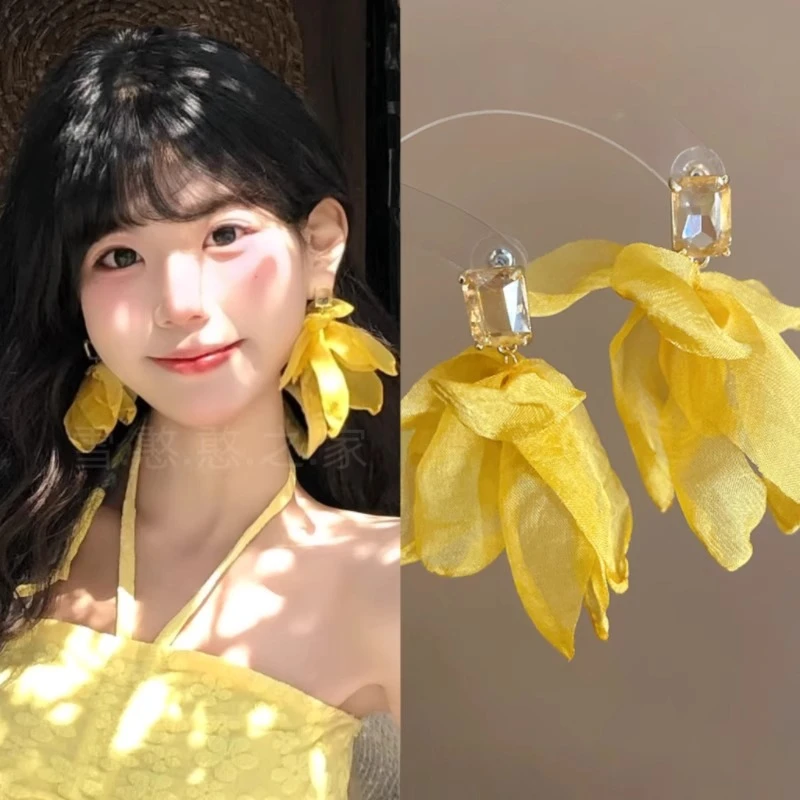 合金耳饰 旅游度假风黄色花朵耳饰耳钉2025春夏新款女潮流饰品