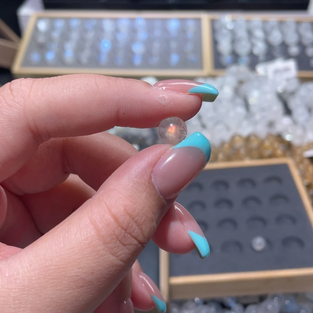 念***渡长石裸石马岛幻彩月光石单珠8mm