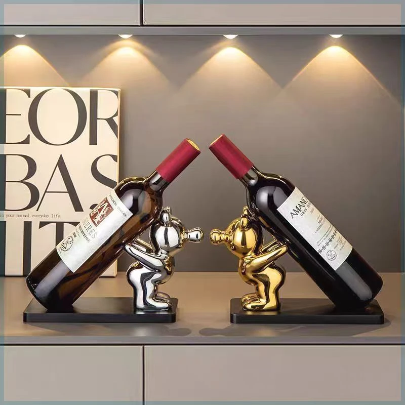 sy网红泡泡熊红酒架陶瓷轻奢客厅酒柜餐边柜电视柜装饰摆件家用