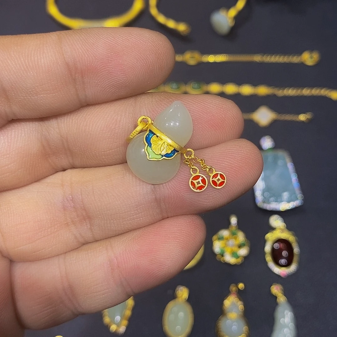 颈饰银S925镀金镶嵌和田玉
