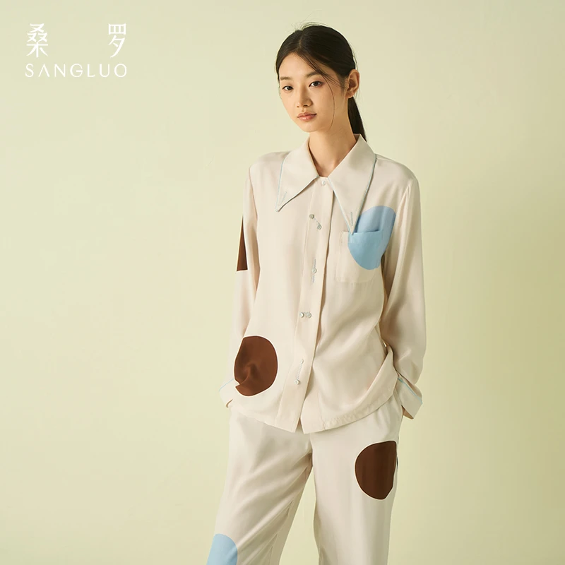 【美拉德】桑罗真丝睡衣女波点俏皮撞色嵌条可外穿家居服03A22801