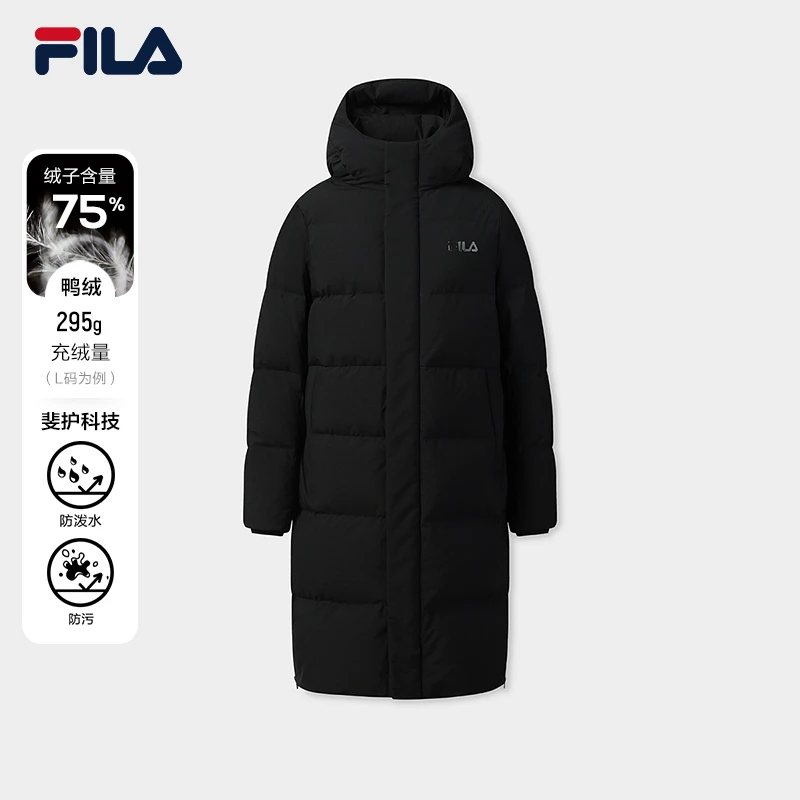 斐乐情侣款长款2025冬季新款宽松保暖连帽羽绒服F51U549903F