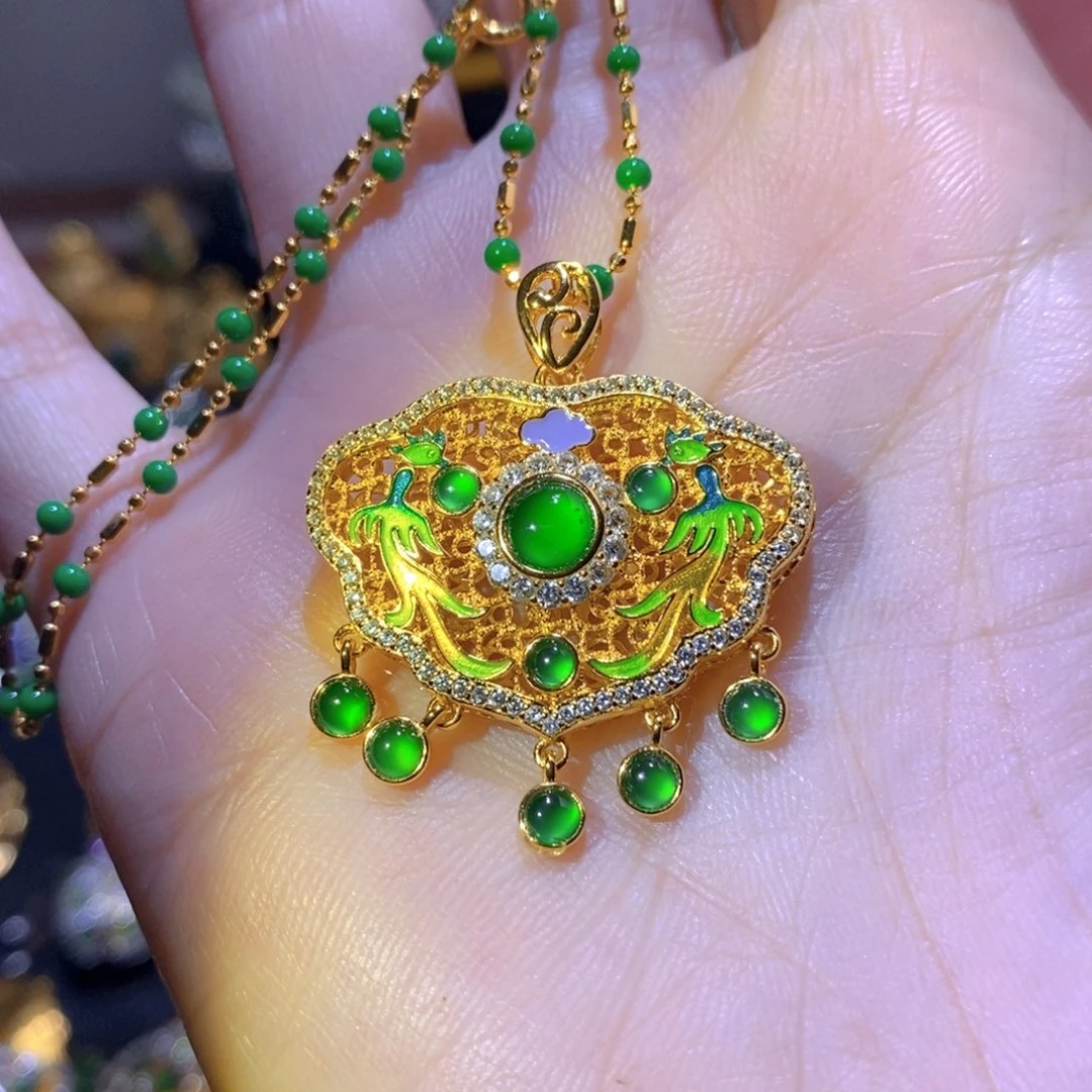 吊坠(不含链)银S925镶嵌翡翠