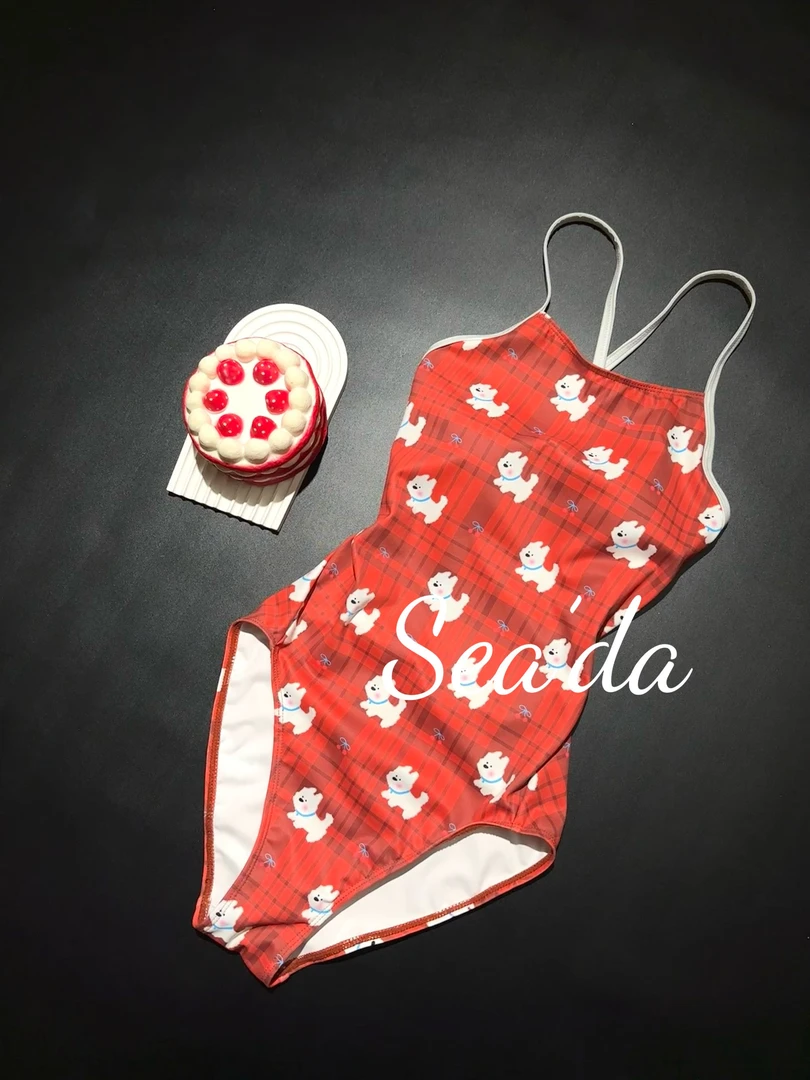 Sea’da【快乐西高地】单层无胸垫磨毛面料中开叉专业竞速泳衣