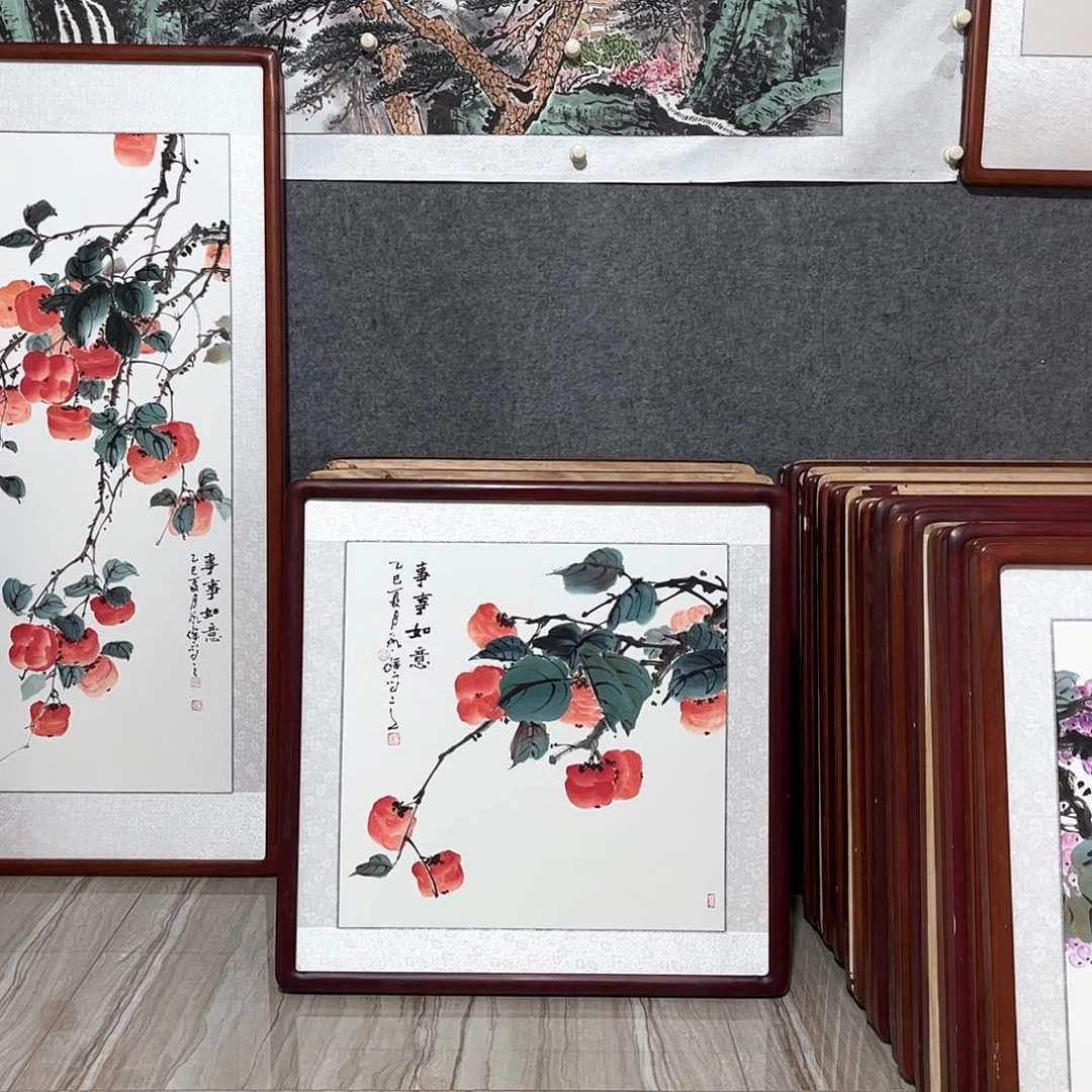 国画书画作品带框63×63厘米