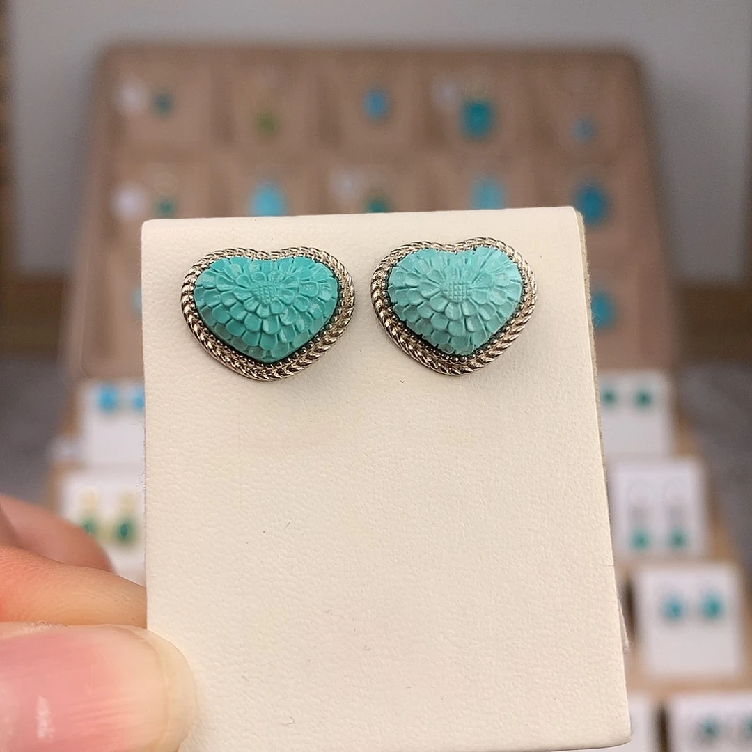 绿松石银S925镶嵌耳饰