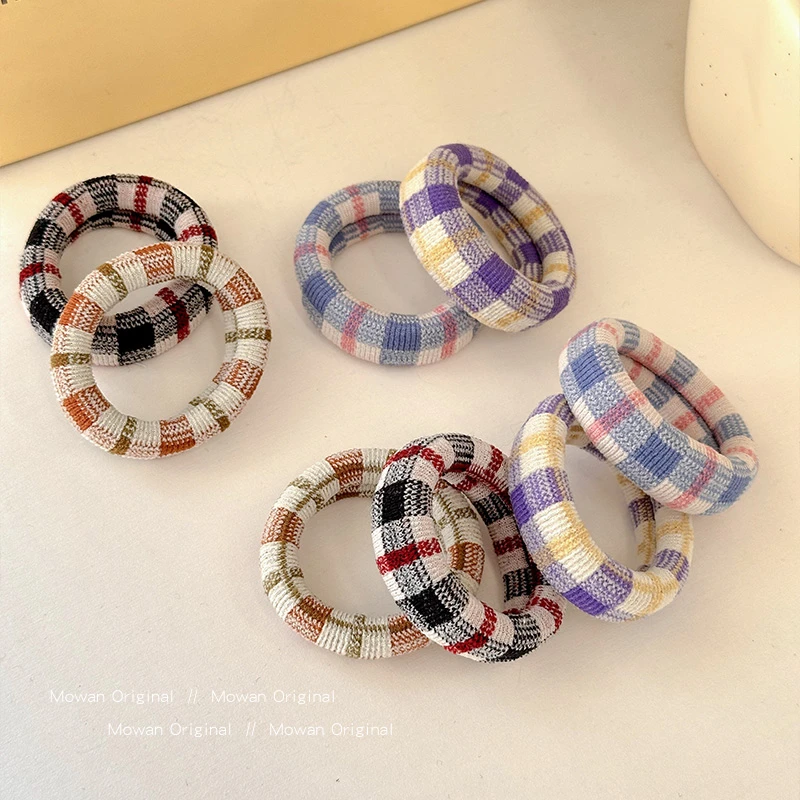 简约复古撞色格子皮筋女高弹力耐用扎头发头绳不伤发百搭头饰发饰
