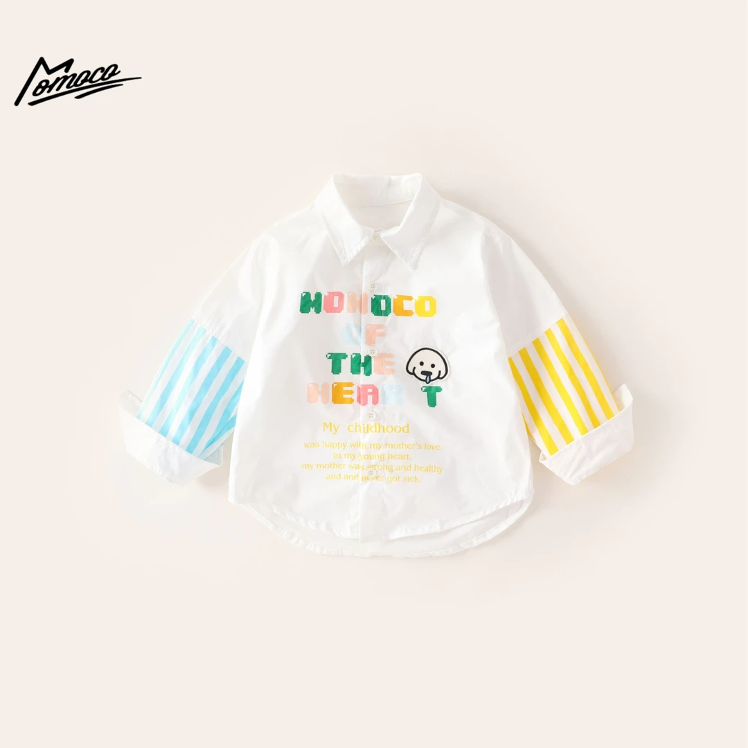 MOMOCO2025款春季男童韩系彩色字母衬衫洋气休闲上衣77130234038