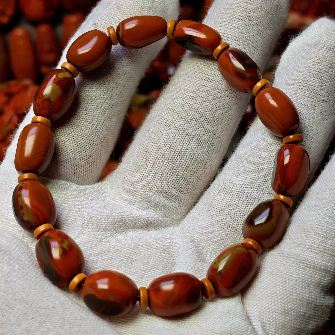 南红原矿铁皮紫鸡浆随型手串