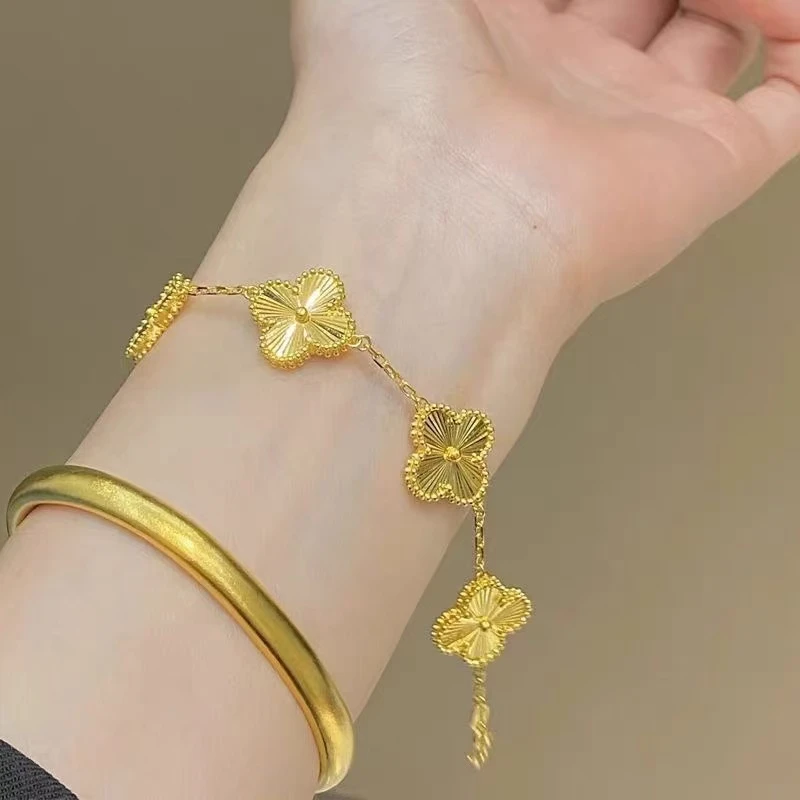 手链    高定精工K黄四叶花百搭手链