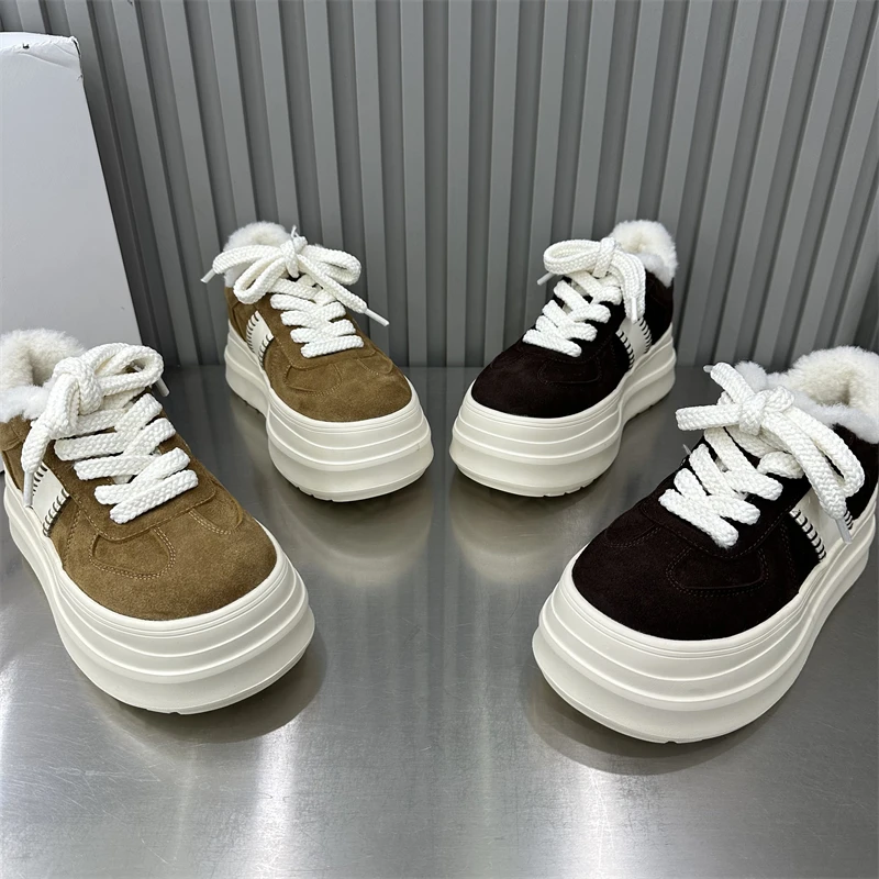 女款时尚休闲百搭厚底加绒加厚韩版秋冬系带新款高定舒适潮流潮鞋
