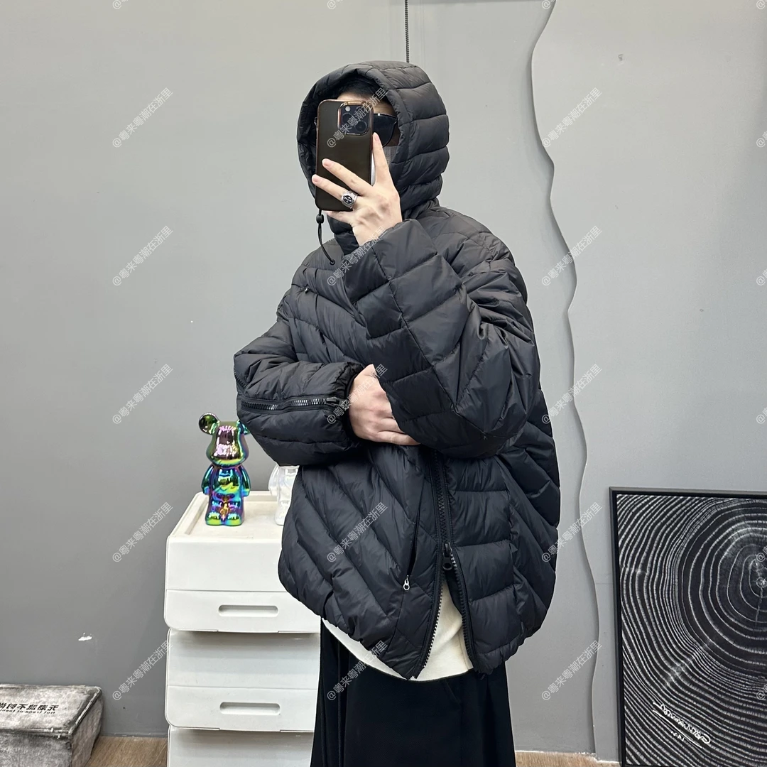 【斜门襟双头拉链排骨纹90国标~巨保暖】连帽羽绒服夹克冬季外套
