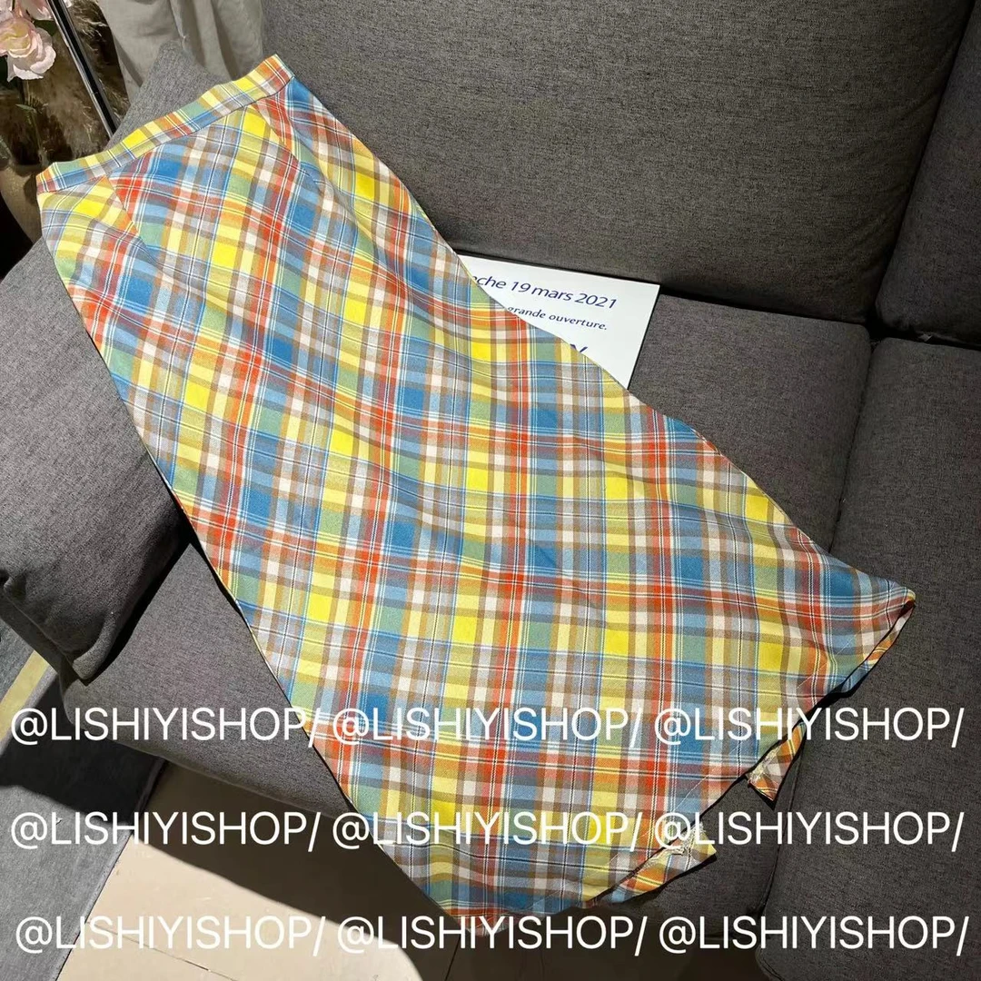 【李十一LISHIYI】甜心多巴胺趣味彩虹格子高腰包臀半身裙 长裙2517