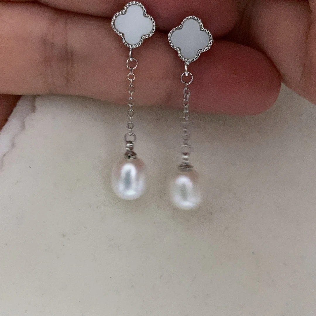 银S925镶嵌耳饰淡水珍珠