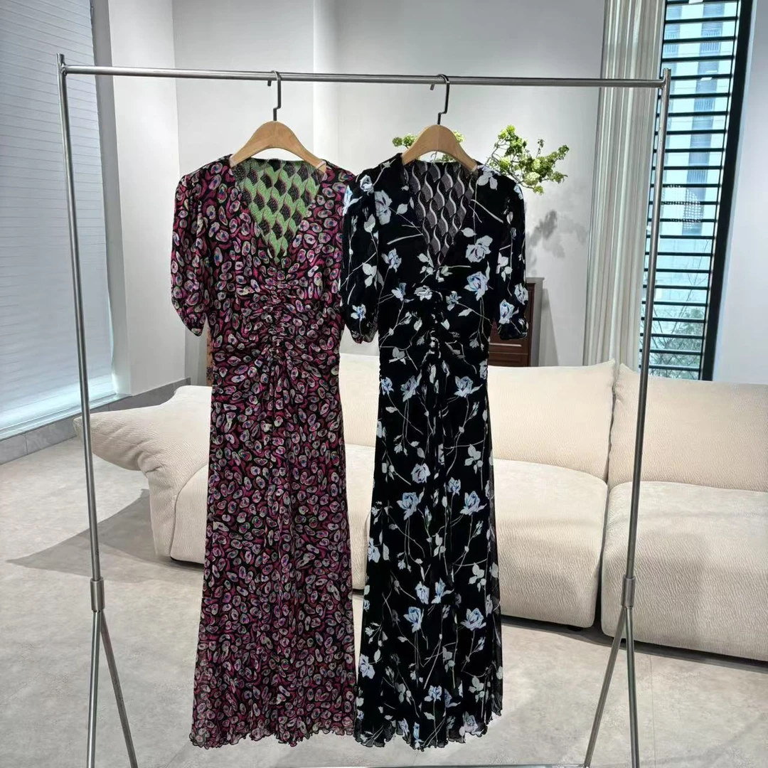 【特价】CLYQ4392 美国客人订单 双面穿印花褶皱连衣裙