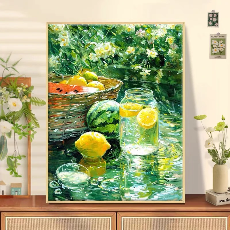 小镇的夏天西瓜5d钻石画满钻2025新款治愈系风景手工diy粘贴闪钻