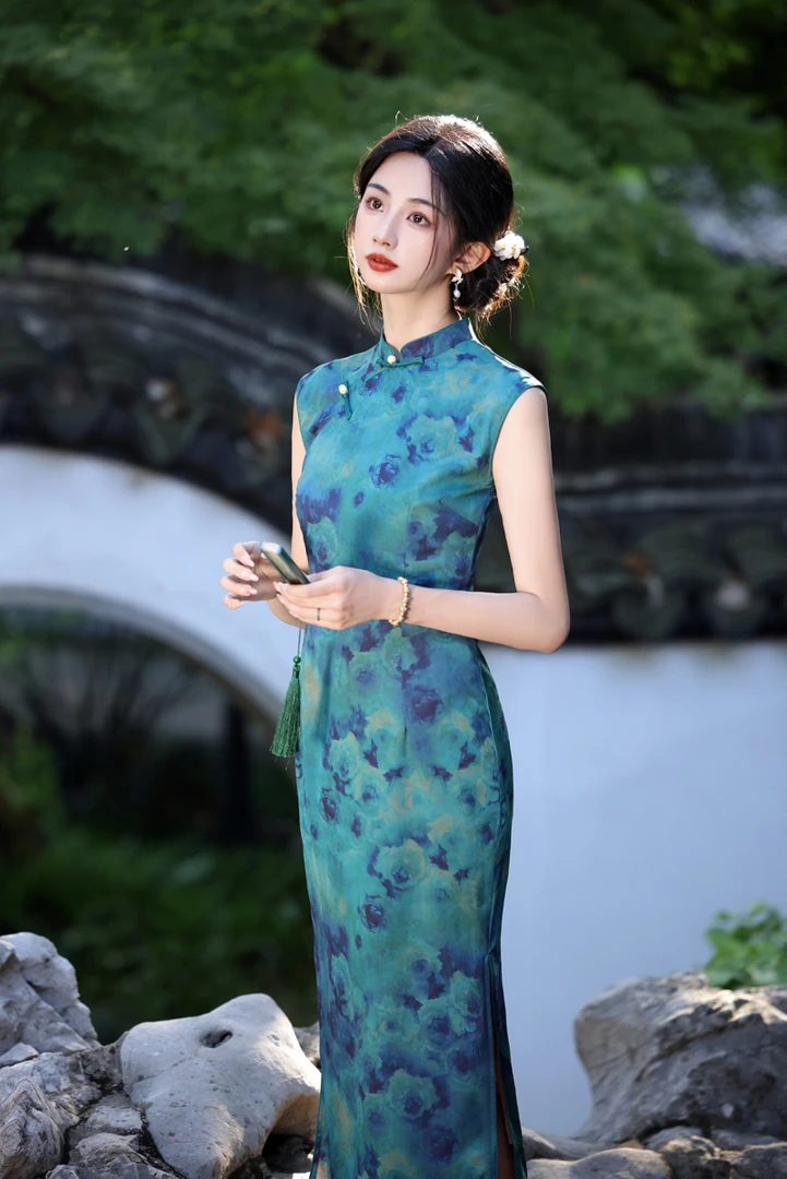 云裳丝语【蔚染】日常少女复古中国风印花优雅旗袍夏季薄款新中式