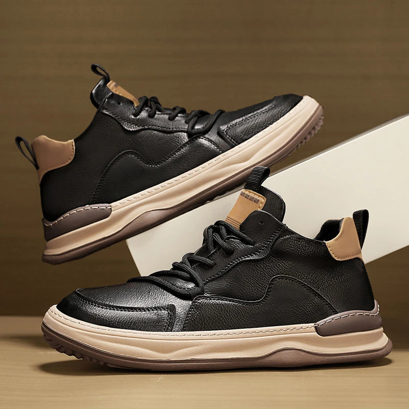 2025新款韩版春秋季透气真皮休闲潮流小白鞋软底软面英伦真皮男鞋