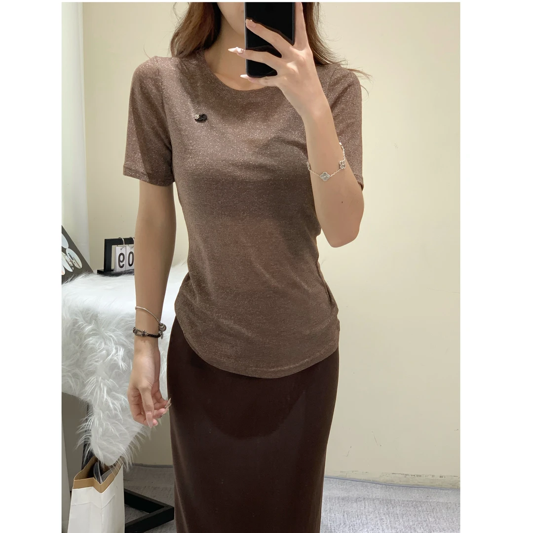 KIKI严选：88802-YS家欧洲站南油秋季新款带细闪纯色圆领短袖T恤