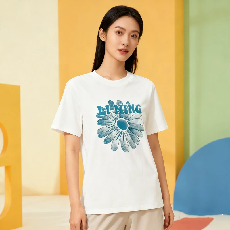 李宁女子夏季新品运动潮流系列短袖文化衫宽松舒适T恤AHSU354-B品