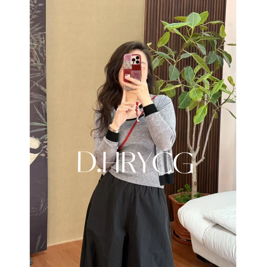 段段服装｜灰色针织开衫两件套