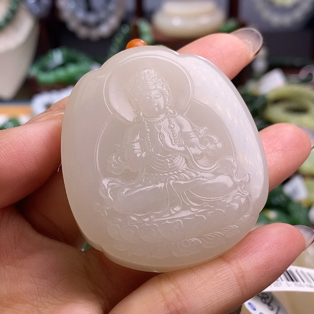 和田玉清货价老坑料浓红粉观音未镶嵌