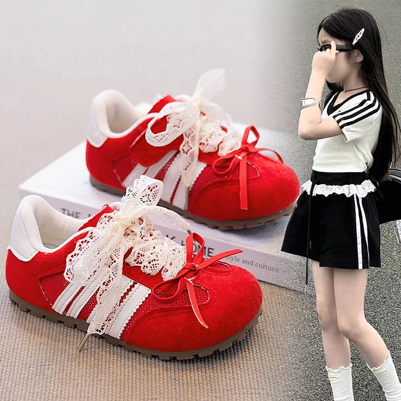 ABC 女童鞋运动鞋秋款2025新款儿童德训鞋红色网面透气公主鞋单鞋