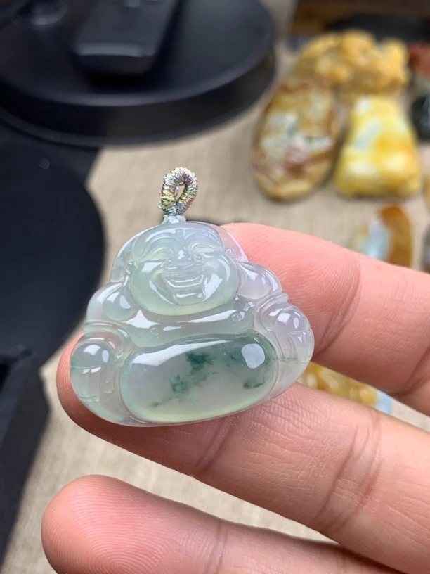 冰飘花佛公吊坠弥罗佛大肚佛佛天然翡翠A货现货