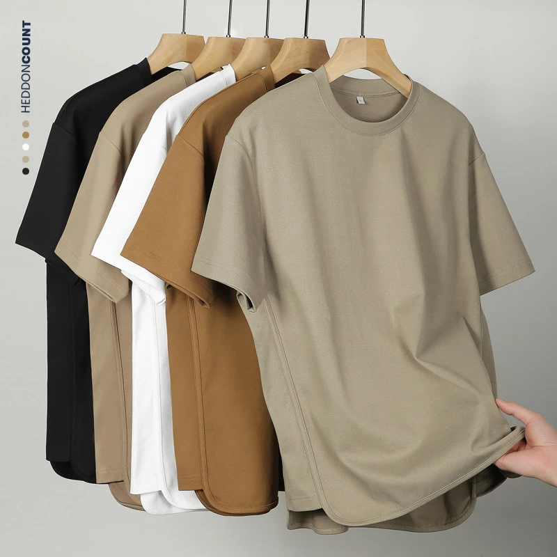 登爵ins男装大地色重磅落肩230克美式运动休闲宽松开叉科朗曼墨镜