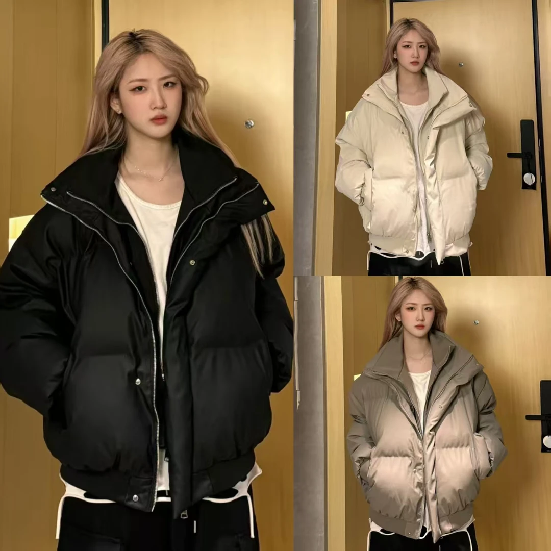 【现货+假两件棉服】立领皮衣保暖棉衣男女同款冬季棉服加厚韩版潮