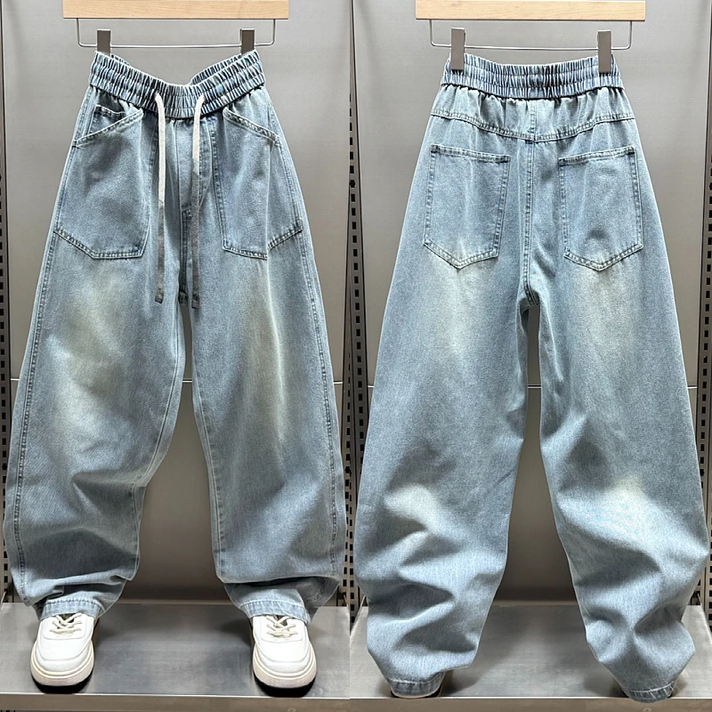 秋季新款重磅潮流百搭宽松牛仔裤男美式高级感纯色水洗直筒弯刀裤