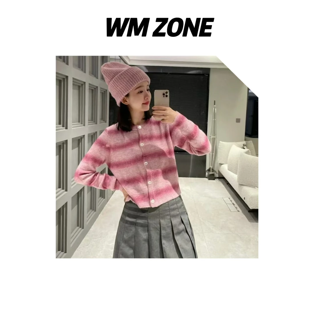 虎儿 3-2905 小刺绣粉色条纹针织开衫