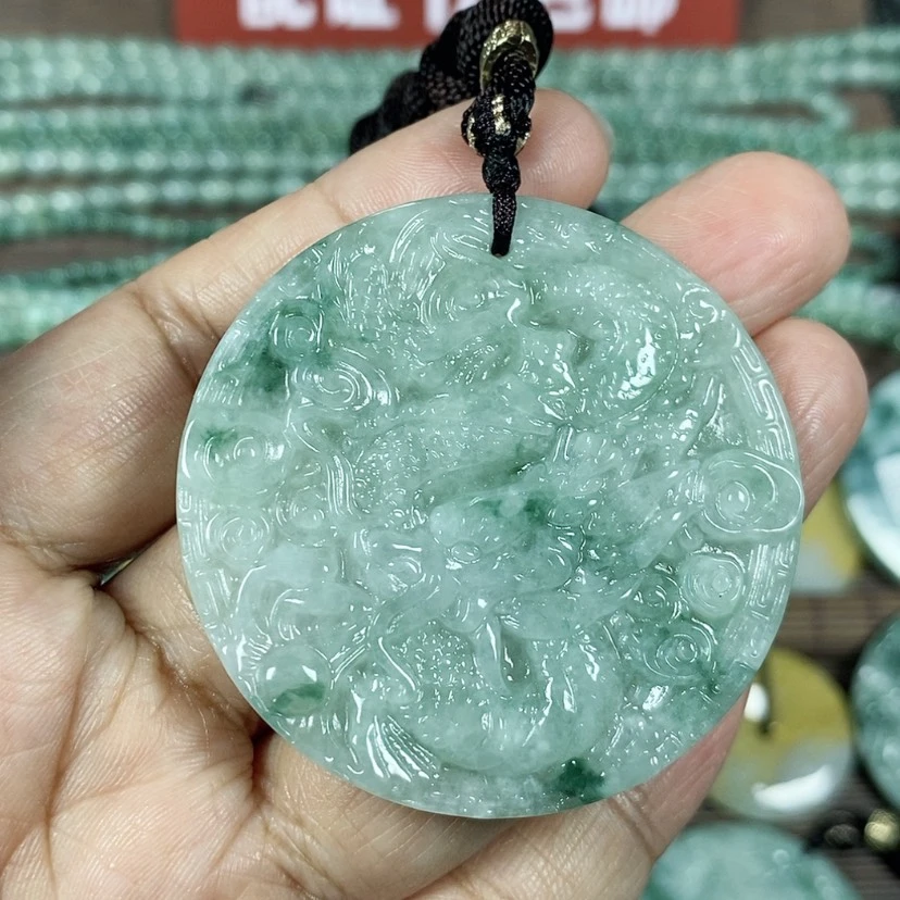【闪购商品】翡翠颈饰未镶嵌玉吊坠翡翠玉圆形龙牌