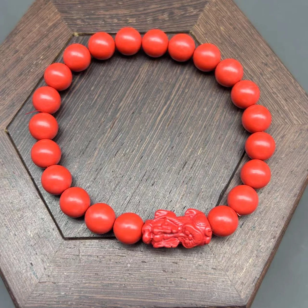 含辰砂工艺品HA173红色雕刻单皮丘单圈手串8mm