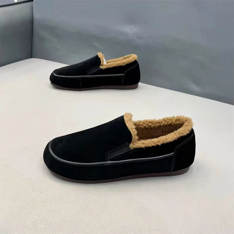 冬季一脚蹬加绒大棉保暖低帮豆豆鞋舒适百搭乐福鞋防滑男士休闲鞋