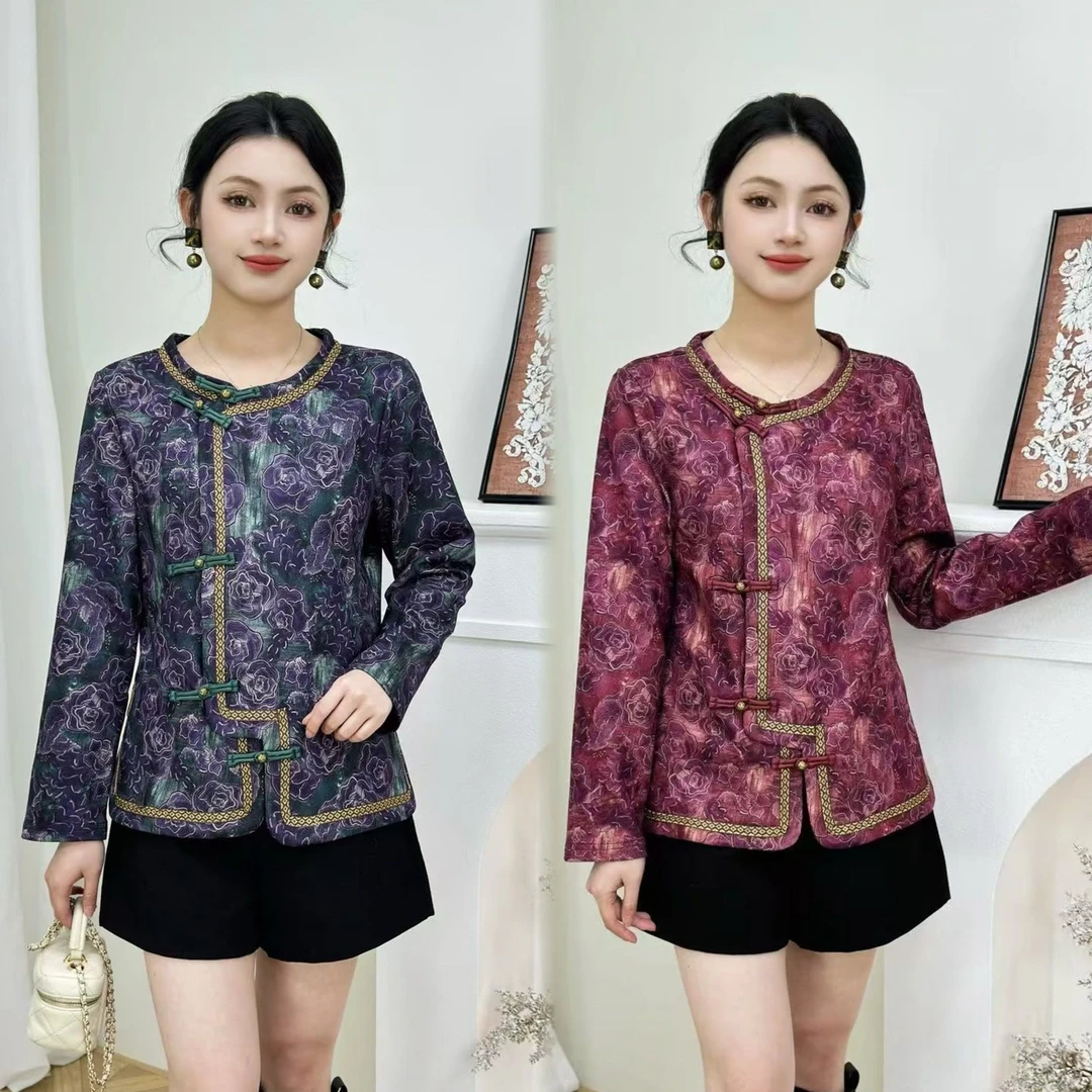 新款偏襟镂空铜扣修身高弹力旗袍上衣